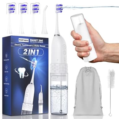 UNINGOPI Electric Toothbrush with Water flosser, 2 in 1 Teeth Cleaning Kit, Toothbrush and Water flosser Combo, 25-Day Battery, Travel Toothbrush with Water Bottle(White)