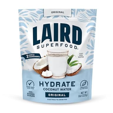 Laird Superfood HYDRATE Coconut Water Powder Drink Supplement with Coconut Water and Auqamin, All Natural, No Added Sugars, Gluten-Free, Non-GMO, Vegan, 8 oz. Bag, Pack of 1