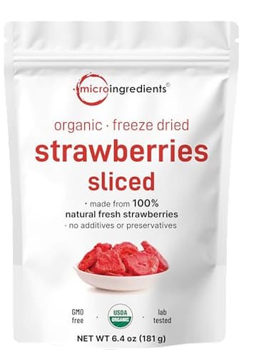 Micro Ingredients Organic Strawberries Sliced, 6.4oz | 100% Natural Fruit | Freeze Dried Strawberry Source | No Sugar & Additives | Healthy Snack & Topping for Beverages or Recipes | Non-GMO, Vegan