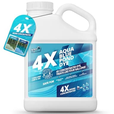 1 Gallon Aqua Blue Pond Dye 4X Concentrate, Lake & Pond Dye Blue for Aqua Colored Water, Ideal Lake Colorant, Aquashade Colorant that Protects Against Sunlight - Ideal for Fish and Wildlife