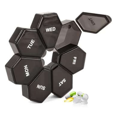 Zuiaso 7-Day Weekly Pill Organizer and Daily Vitamin Case - Pill Box for Medication Management (1Pack Black)