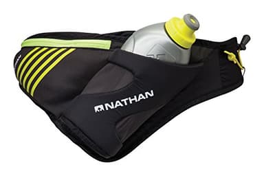Nathan Peak Running Hydration Waist Pack Belt w/Speed Draw Flask Water Bottle, 18oz/535 ml Push/Pull Race Cap, Expandable Zippered Stretch Pocket