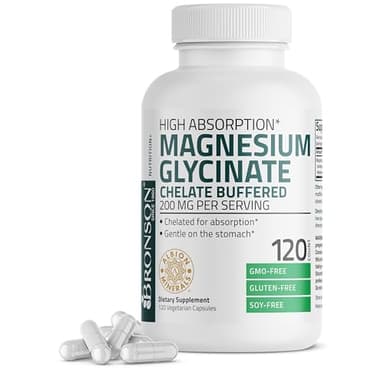 Bronson Magnesium Glycinate 200 MG per Serving Chelated for High Absorption, Gentle On Stomach, Non-GMO, 120 Vegetarian Capsules