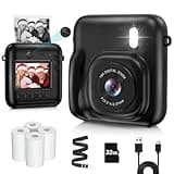 Kids Camera Instant Print, Dual-Lens 48MP Digital Camera for Christmas Birthday Gifts, 1080P Selfie Instant Cameras for Kids with 32GB Card, Instant Print Digital Camera for Girls Boys-Black