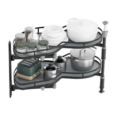 GWANLUKEJ Blind Corner Cabinet Organizer Pull Out Swing Left Lazy Susan for Corner Cabinet 36in, 2-Tier Shelf Kitchen Cupboard Magic Corner Pull Out with Soft Close, Adjustable Height, Black