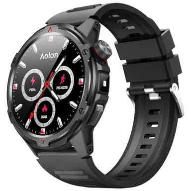 AOLON Smart Watch for Men (Answer/Make Call with 1.43'' AMOLED Display, IP68 Waterproof, 30+ Days Battery Life with100+Sport Modes Fitness Watch, Compass, Heart Rate, SPO₂ & Sleep Monitor（Black）