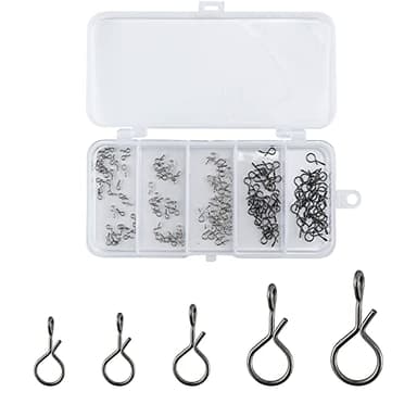 Alwonder 150PCS/Box Fly Fishing Snap, 5 Sizes Stainless Steel Quick Change Lure Snaps No Knot Clip Quick Snap Fast Snaps Lure Connector for Jigs Lures Fishing Clips Swivels Terminal Tackle