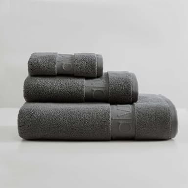 Calvin Klein - Bath Towels, Super Soft & Absorbent Cotton Towels, Zero Twist Construction, Brand Locker Loop for Easy Hanging (Iconic Solid Grey, 3 Piece)