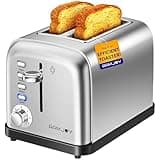RAMJOY Toaster 2 Slice, Extra Wide Slot Toaster for Bagels, Bread, Waffles, 7 Shade Settings, 4 Main Functions, Removable Crumb Tray, 900 Watts Toasters, Brushed Stainless Steel