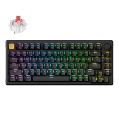 Keychron J2 Wireless Mechanical Keyboard - 75% Layout with Knob, Red Switch QMK RGB Backlit, 2.4G/Bluetooth/USB, Double-Shot Cherry PBT Keycaps, Mac/Win/Linux Compatible - Black