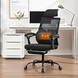 Qulomvs Ergonomic Office Chair with Massage&Heated Lumbar Support, Kneading Massage Office Chair with Foot Rest, Reclining Home Office Desk Chair 90-135 Adjustable Mesh Computer Desk Chair with Wheels