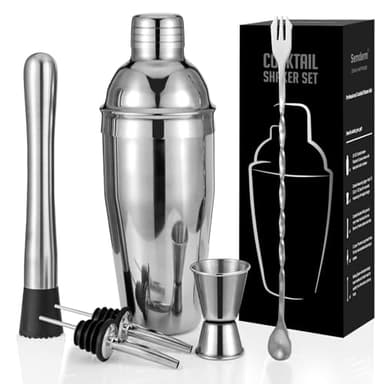 Cocktail Shaker Set, 6-Piece 18/8 Food-Grade Stainless Steel Mixology Bartender Kit - Premium Bar Tools with Muddler, Jigger, Spoon & Pourers - Rust-Proof, Leak-Proof & Dishwasher Safe Gift for Men