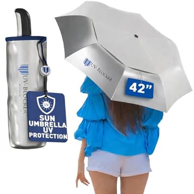 UV-Blocker Sun Umbrella UV Protection Compact - Auto Open/Close - Double Vented Canopy - Wind-Resistant Sun Umbrella for Walking - 55+ UPF - 42"