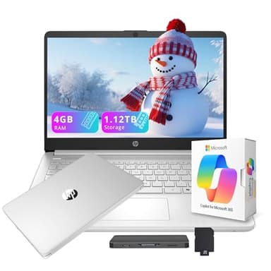HP Flagship 14" HD Student&Business Laptop with AI Copilot, 13th Gen Intel 4-Core, 4GB RAM, 1.12TB Storage (128GB UFS + 1TB Docking Station), 1 Year Office 365, Wi-Fi 6, Win 11 S, Natural Silver