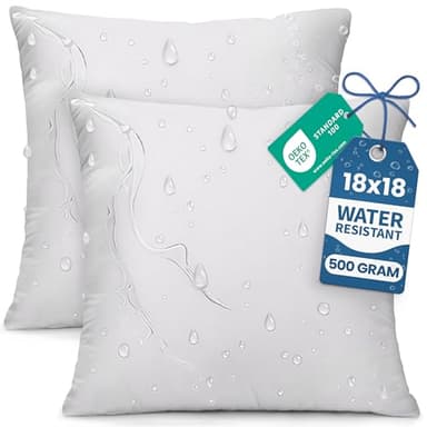 Utopia Bedding Outdoor Pillow Inserts 18 x 18 Inches (Pack of 2, White), Water Resistant Garden Throw Pillows for Patio and Porch Furniture