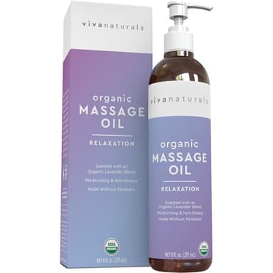 Viva Naturals Organic Massage Oil, Lavender Scented, 8 fl oz (237 mL) – Non-Greasy, Certified Organic Massage Therapy Oils