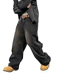 DFGIGT Men's Baggy Hip Hop Jeans Wide Leg Skater Denim Pants Casual Loose Fit Long Trousers Streetwear Jinco Jeans Oversized Relaxed Y2k 2000s Extreme Motion Skateboard,A10 Black,Small
