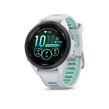 Garmin Forerunner 265S Running Smartwatch, Colorful AMOLED Display, Training Metrics and Recovery Insights, Whitestone and Neo Tropic