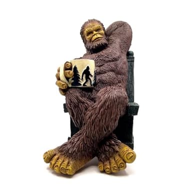 Bella Haus Bigfoot Garden Statue | Sasquatch Enjoying Morning Coffee | Whimsical Bigfoot Cabin Décor for Yard Patio Office or Home | Mythical Coffee-Loving Sasquatch Figurine | Hand-Painted Resin