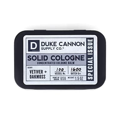 Duke Cannon Supply Co. Solid Cologne for Men Special Issue Vetiver and Oakmoss (Fresh Air, Sandalwood) - Concentrated Balm, Travel-Friendly Tin, 1.5 oz