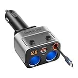 180W Cigarette Lighter Splitter w/Retractable 36W USB-C Cable, SUPERONE 2-Socket Cigarette Lighter Adapter with QC3.0 Car Charger Splitter for GPS/Dash Cam/Laptop/iPad/iPhone 16/15/14/13/12/11