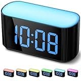 HOUSBAY Digital Alarm Clock for Bedrooms - Large Display Easy to Read Across The Room, 7 Larger Color Night Light, Dual Alarm, Dimmer, True Battery Backup, Adjustable Volume（Blue）