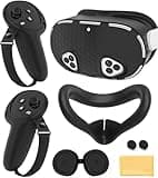 Silicone Cover Set Compatible with Meta Quest 3S Accessories, VR Protector Face Cover, Controller Grips, Front Shell Headset Cover and Lens Protective Cover for Meta/Oculus Quest 3S Accessories(Black)