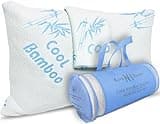 Cooling Rayon Of Bamboo Pillows Queen Size for Sleeping, +1 Extra Pillow Case, Shredded Adjustable Memory Foam Washable Zippered Breathable Cover, Relieves Neck Pain for Back/Stomach/Side Sleeper