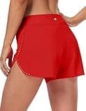 HeyNuts My Pace Running Shorts for Women, Mid Waisted Reflective Athletic Shorts Lined Workout Shorts 3" True Red M(8/10)