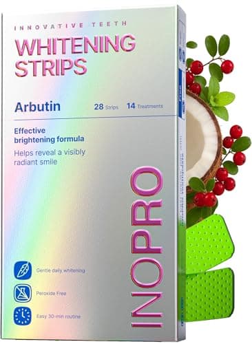 InoPro Teeth Whitening Strips 14 Treatments Kit - Enamel Safe Teeth Whitener, Peroxide-Free, Green White Strips for Teeth Whitening with Arbutin, Coconut Oil, Deep Stains Removal (28 Strips)