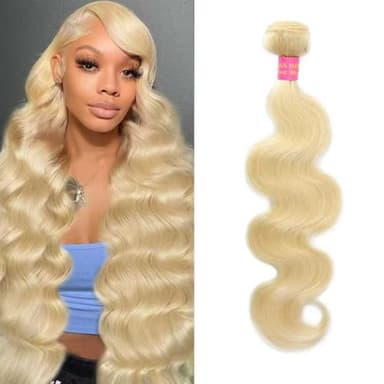 24Inch Blonde Bundles Human Hair 613 Body Wave Bundles Human Hair Extensions,100% Real 14A Brazilian Virgin Raw Easy to Dye No Synthetic Blend No Tangle No Shedding 3X-Lifespan