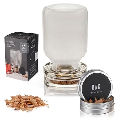 Viski Stacking Smoked Cocktail Kit, Drink Smoking Kit with Cocktail Smoker Chips, Oak Smoker for Drinks, Whiskey Accessories 5-Piece Set