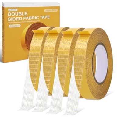 Aosdc 4 Pack， 0.5 in x 33FT/10m，Double Sided Fabric Tape Heavy Duty for Hem，Fashion Dress, Cloth， Curtains，High Adhesive Sticky but Removable and Residue Free, No Sewing or Ironing Need，Multipurpose,