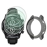 SHUAXI Watch Screen Protector (3+1Pack) Compatible for TicWatch Pro 3 ultra GPS, Tempered Glass Film Anti-Scratch High Definition Full Coverage and Soft TPU Protective Case, D35