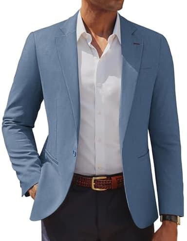 PJ PAUL JONES Men's One Button Blazer Notch Lapel Lightweight Sport Coats Casual Business Suit Jacket Blue