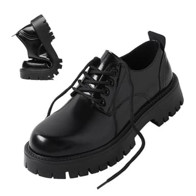 Men's Leather Lace Up Platform Oxfords Round Toe Chunky Heel Lug Sole Heightening Soft Bottom Derby Casual Shoes Classic Work Office Business Dress Shoes (Black,9.5)