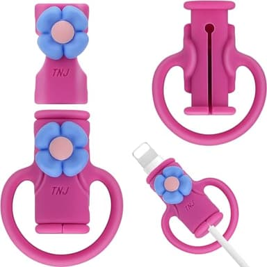 SAISN Cable Protector for iPhone Charger, Silicone Charger Cord Protector Cute Blue Flower Wire Protector 2 in 1 Flexible Cable Protectors for Cords Anti-Break Charging Cable Cord Saver Winder