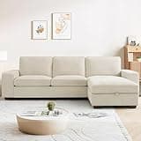 PARKOL 99" Convertible Sectional Sofa Couch with Chaise Storage, Modern L-Shaped Reversible Design, Comfortable Chenille Fabric, Removable Cushion Covers USB Type-C Ports Living Room (Beige)
