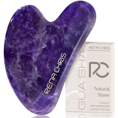 Rena Chris Gua Sha Facial Tools: Natural Amethyst Guasha Tool for Face Acupuncture Therapy, Facial Massager for Jawline Sculpting and Puffiness Reducing (Purple)