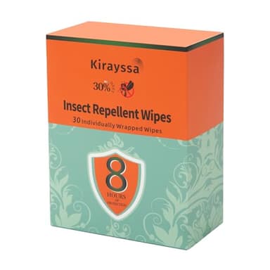 Insect Repellent Wipes – 30 Individually Wrapped Wipes with 30% DEET – Mosquito Repellent & Tick Protection – Up to 8 Hours – Alcohol-Free & Fragrance-Free