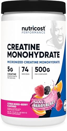 Nutricost Creatine Monohydrate Powder (Shaq's Berry Blast, 500 Gram) - Micronized Creatine Supplement, Vegan, GMO-Free, Gluten-Free, 74 Servings