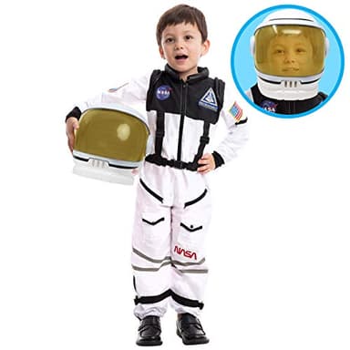 Spooktacular Creations White Astronaut Costume with Helmet, Space Suit for Toddler with Movable Visor, Kids Astronaut Halloween Costume for Cosplay, Party Favor Supplies (Small, 5-7 yrs)