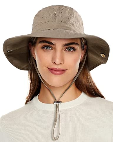 Waterproof Bucket Rain Hat for Women Wide Brim Summer UPF50+ Cowboy Sun Hat Men Foldable Soft Floppy Beach Hat Khaki