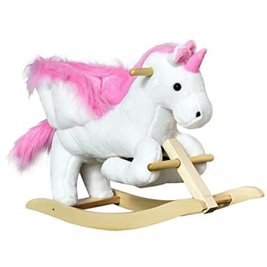 Qaba Unicorn Baby Rocking Horse Toy for Kids with Lullaby Song, Plush Ride on Horse with Heavy-Duty Support System, Pretend Play Interactive Toy for Toddlers 18-36 Months