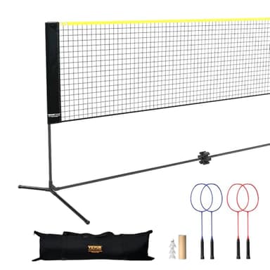 VEVOR Badminton Net, 20ft Wide Foldable Pickleball Set With Stand, Bag, Rackets, Nylon Shuttlecocks for Kid Backyard Indoor Outdoor Use, Height Adjustable Volleyball, Portable Tennis With Poles
