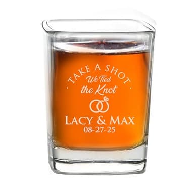 The Wedding Party Store Personalized Shot Glass Wedding Favors - Custom Engraved Take a Shot We Tied the Knot Shot Glasses, Gift for Guests, Couples, Engagement (3)