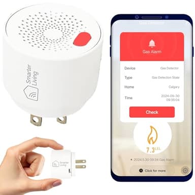 Smarter Living - WiFi Gas Alarm Leak Detector for Natural Gas, Propane, Methane, Butane, LPG, LNG, Flammable Explosive Gases, Reliable Sensor, Phone Notifications, Plug in, Trailer, RV, Home