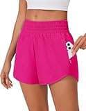 PINSPARK Women's Running Shorts with Zip Pockets Quick Dry Athletic 3" Inseam Shorts High Waisted Sports Shorts with Comfy Liner Hot Pink L