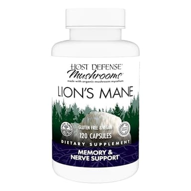 Host Defense Mushrooms Lion's Mane - Supplement Capsules for Brain Health Support - Mushroom Support for Focus & Memory Function - Immune & Nervous System Supplement - 120 Capsules