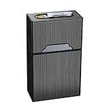 Cigarette Case Full Pack 20 Regular Cigarettes Box with USB Lighter Rechargeable Flameless Windproof Moisture-Proof Portable (Black)
